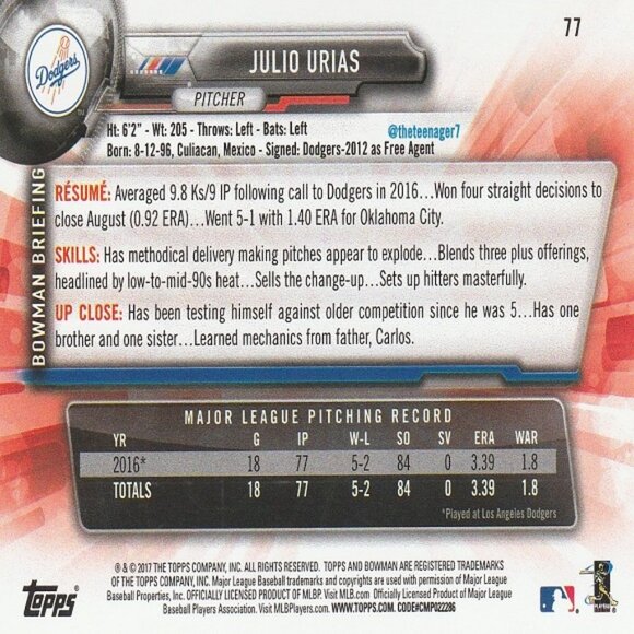 Julio Urias MLB Card Collection - Picture 3 of 5